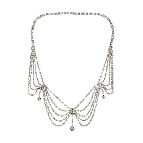 Tassels Rhinestones Head Chain for Women Multilayer Headwear Bridal Shower Wedding Hairchain Frontlet for Formal Event Tassels H