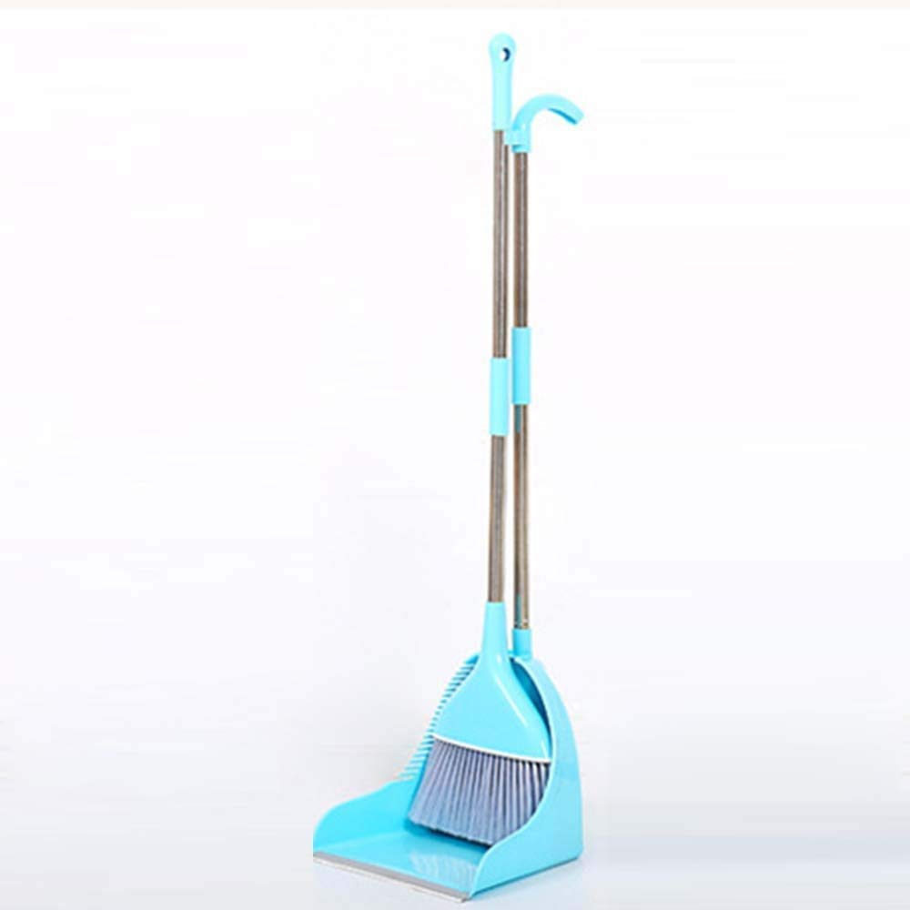 Long Handle Dustpan and Brush 2 Piece Set, Handle Broom Set Fashion Style Long Handle for Home Kitchen Room Office Lobby Floor Use Dust Pan (Color : Blue)
