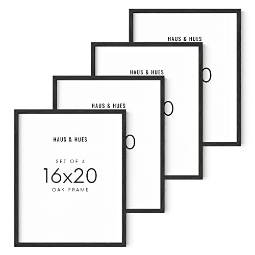 HAUS AND HUES 16x20 Black Oak Frame Set of 4 - Wooden Wall Display, Canvas & Poster Holders