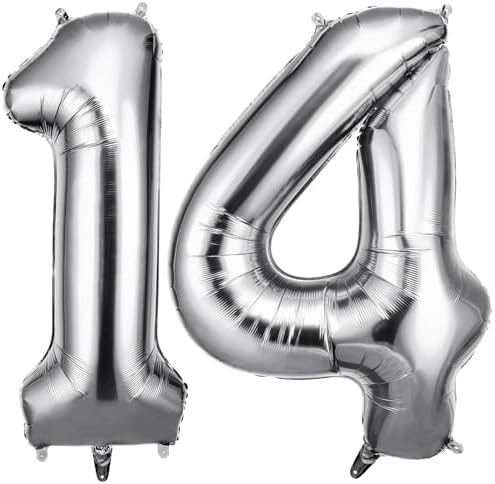 OFFCUP Zahlen Luftballon 14/41 Geburtstag Silber, Folienballon Zahl 14/41 | 40 Zoll Helium Ballons Riesen 101cm Geburtstag Mädchen Junge PartyDeko Ballon Zahl Deko zum Jubiläum Neu