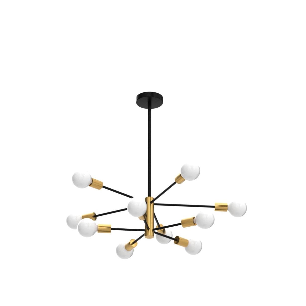 Lámpara de araña moderna Sputnik, lámpara de techo de 10 luces, lámpara de techo negra y dorada, lámpara de mediados de siglo, altura ajustable para cocina, sala de estar, dormitorio, pasillo 4