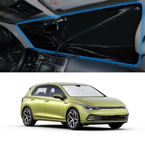 Image of Windshield Sun Shade Umbrella for 2015-2021 Volkswagen Golf GTI e-Golf | Full covered for windshield, Block UV Rays, Heat Reduction, Easy to install, Durable & Fold Up Small