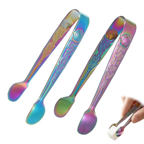 Elegaperma 2 Pcs Sugar Tongs, Rose Stem Curved Jaw Small