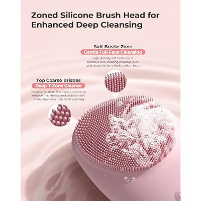 Facial Cleansing Brush, 2 in 1 Firming Massager Facial Skin Scrubber Waterproof Face Scrub for Deep Cleansing Vibrating Exfoliator Scrubber Skin Care with 7 Modes, Gentle Exfoliating - Pink