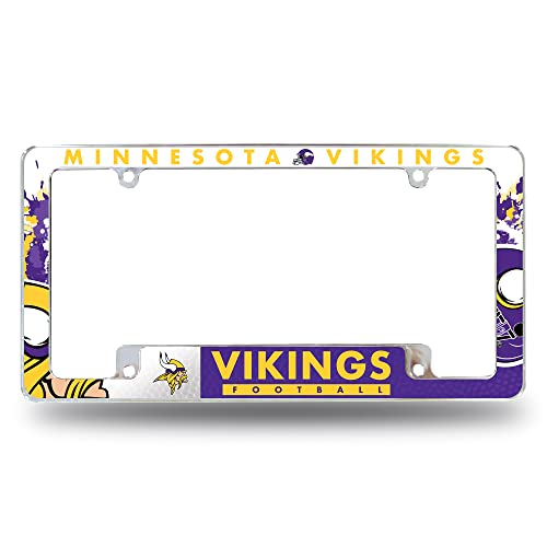 Rico Industries NFL Minnesota Vikings Primary 12" x 6" Chrome All Over Automotive License Plate Frame for Car/Truck/SUV