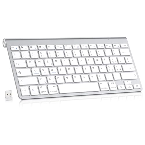 PINKCAT Clavier sans fil, clavier Bluetooth & 2.4G disposition italienne QWERTY avec touches multimédias, convient pour PC, ordinateur portable, Mac OS,...