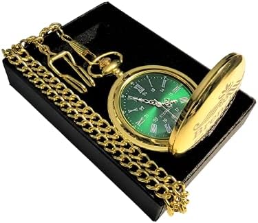 Engraved Rose Gold pocket watch, Green dial with Roman numerals, comes with the chain, fitted box and engraving. Vintage style pocket watch personalized (Gold Polished)