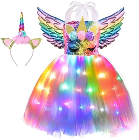 Girls Unicorn Costume LED Light Up Tutu Dress Up Birthday Gifts P...