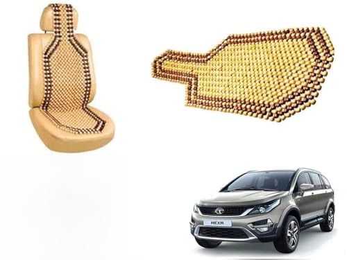 Image of Car Bead Seat Wooden Beads Cushion Cover Pad for Tata Hexa, Acupressure Sitting Seat Cover | Cream Color - Pack of 1
