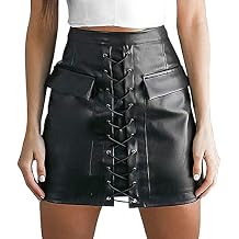 Kimring Womens Steampunk Faux Leather High Waist Bodycon A-line Mini Skirt