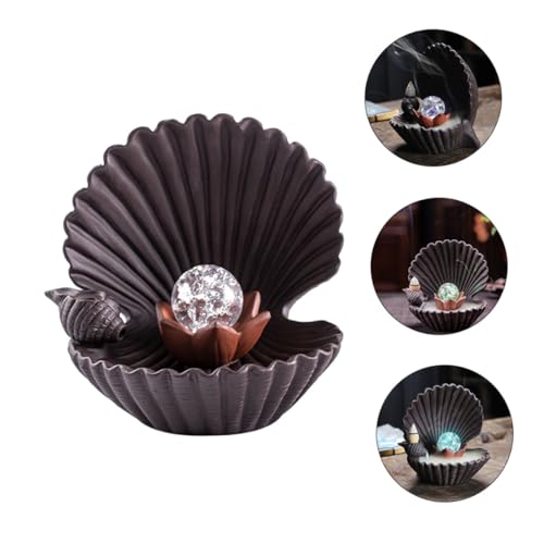 Brûleur artisanal en argile violette OUNONA avec éclairage LED décoratif