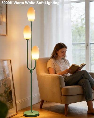 Image of Lightdot 66IN Dimmable Floor Lamp 3-Lights Vintage Floor Lamps with Pebble Shade& Warm White Bulbs for Wedding Party Modern Standing Tall Lamp with 5Lbs Heavy Base for Living Room /Bedroom-Green