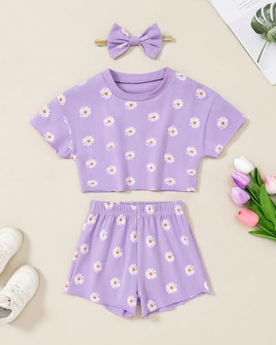 Image of SANMIO Toddler Girl Clothes Summer 3 Piece Outfits Cute | Short Sleeves Checkered Tops Shorts and Headband Girls Clothing Set