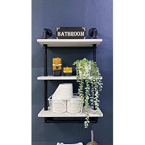 ROGMARS Industrial Pipe Shelving Bathroom Pipe Shelves with Towel Bar,3 Tier 24 inch Retro White Rustic Farmhouse Pipe Industrial Wall Shelves Bathroom Shelves Over Toilet for Storage ROGMARS Industrial Pipe Shelving Bathroom Pipe Shelves with Towel Bar3 Tier 24 inch Retro White Rustic Farmhouse Pipe Industrial Wall Shelves Bathroom Shelves Over Toilet for Storage