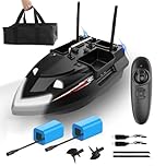 HEVMEVENI Bateau d'appât RC pour pêche à la carpe avec 4 compartiments d'appât, télécommande 500 m, ligne de chute, régulateur de vitesse, deux batteries 5200 mAh, libération de crochet et sac de