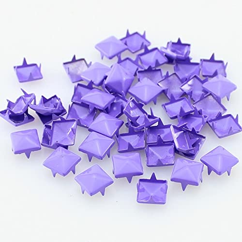 Mix-Colors 100pcs 9mm Punk Pyramid DIY Metal Square Rivet Studs and Spikes for Clothing Shoes Bags Accessories - (Color: Purple)