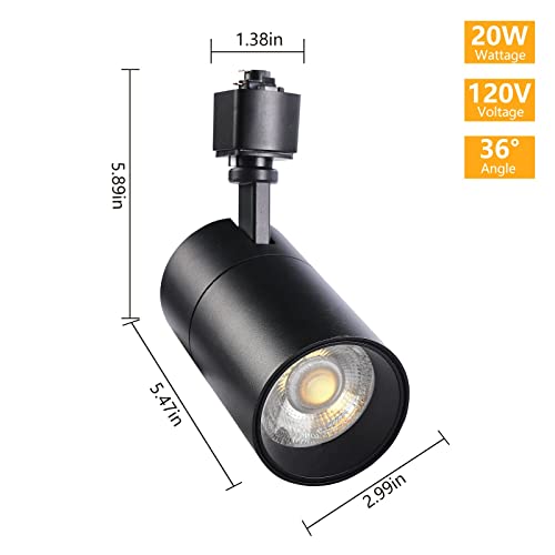 Vanoopee 3-Color In 1 20W H Track Lighting Heads Dimmable Flicker Free Bright Led Track Lighting Fixtures For Accent Retail Kitchen Artwork, Linear Track Light H Type - Cri90+ 36° Black - 3 Pack #TOP6