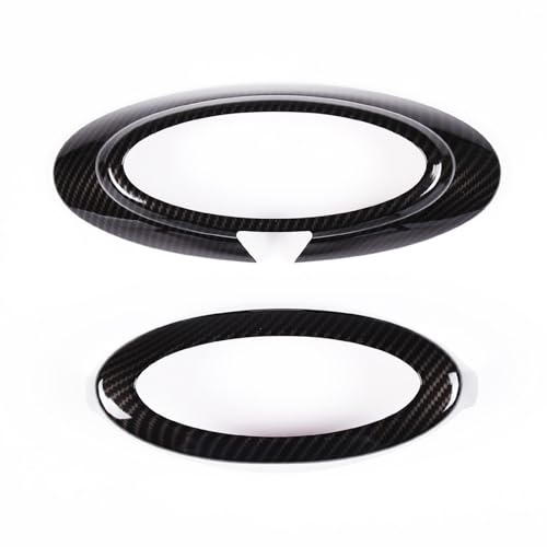 Image of Rear and Front Emblems Trim Ring Cover Compatible with Ford Maverick 2022-2025, Car Front and Rear Logo Circles Cover, Front Hood Rear Trunk Emblem Logo Decorative Accessories (Carbon Fiber Pattern)