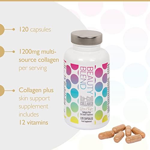 Re-Coll 1200mg Collagen Capsules - High Strength Supplement with Hyaluronic Acid - for Hair Skin & Nails - Contains Bovine & Marine Collagen for Women & Men (120 Count)