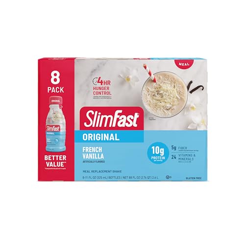 slimfast meal replacement shake original french vanilla 10g of ready to drink protein for weight loss 11 fl oz bottle 8 count