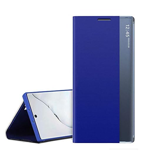 QC-EMART Coque Folio pour Samsung Galaxy A10, Étui Rabat Smart View Miroir Case Fenêtre d'affichage Fonction Sommeil/Réveil Automatique Flip Housse Protection pour Samsung A10 Bleu