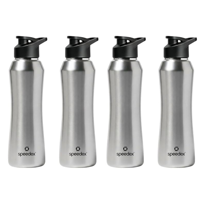 Image of Speedex Stainless Steel Water Bottle 1 Ltr, 1000 ml Metal Bottle For Daily, Office, School, Gym, Travel Use for Men, Women, Kids, Adults-Leak Proof Sipper Cap, BIS Approved, Silver, Set of 4
