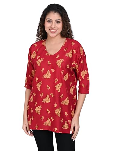 Image of OFEEFAN Women's Rayon Printed Short Kurtis - Pack of 2 | Ethnic Wear for Women | Regular Fit Comfortable Kurtas for Casual