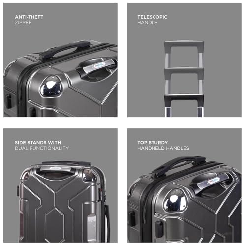 Image of Awenger 66 cm Check-in Polycarbonate Trolley Bag for Travel | Hard Shell 8 Spinner Wheels | Lightweight Luggage | 360 Spinner | Water Repellent | Grey Suitcase for Men & Women