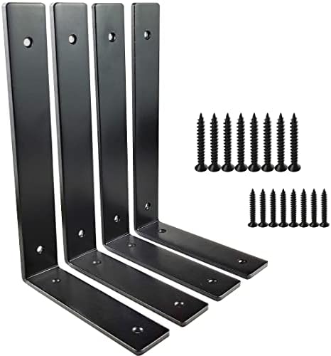 Jikacok Shelf Brackets. Premium Heavy Duty 4 PCS 6X10" Shelf Brackets. L Brackets for Shelves & L Shelf Brackets Heavy Duty, Black Metal Shelf Brackets with Mounting Hardware. Metal Brackets