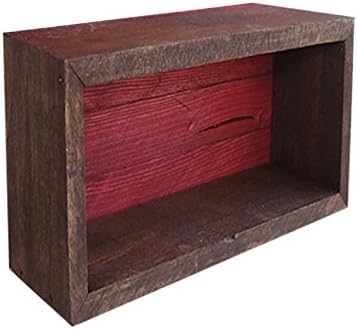 Wood/Wooden Shadow Box Display With Backing - 16" x 6" - Two Tone - Dark Walnut/Barn Red - Rustic Decorative Reclaimed Distressed Vintage Appeal