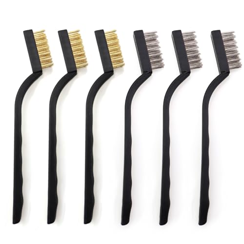 Image of 6PCS 6.7 Inch Crank Mini Wire Brush Stainless Steel and Brass Brushes Scratching Brush Cleaning Brush for Cleaning Unfinished Metal Part and Paint Stains
