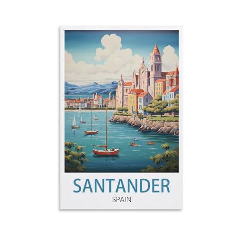 LICHNWW Santander Spanien Vintage-Reiseposter, 30 x 45 cm, Leinwanddruck für Wohnzimmer, Schlafzimmer, Wohnheim, Zuhause, Büro, Wanddekoration