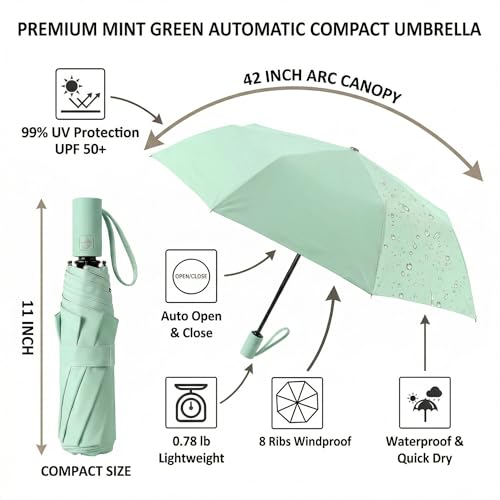 Image of BAODINI Small UV Protection Travel Umbrella Compact for Rain and Sun UPF 50+ Windproof Portable 42 inch Umbrella for Women and Men