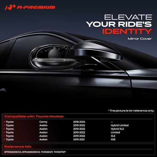 A-Premium 2 PCS Driver and Passenger Side Rearview Mirror Covers Caps - Compatible with Toyota Camry 2018-2024, Avalon 2019-2022 - Smooth Black, with Turn Signal Hole by A-Premium - Used condition - Image 2