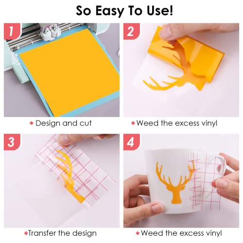 HTVRONT Permanent Vinyl for Cricut Machines 100 Pack 12"x12" Self Adhesive Vinyl Sheet Set, 90 Permanent Vinyl Bundle & 10 Vinyl Permanent Transfer Tapes