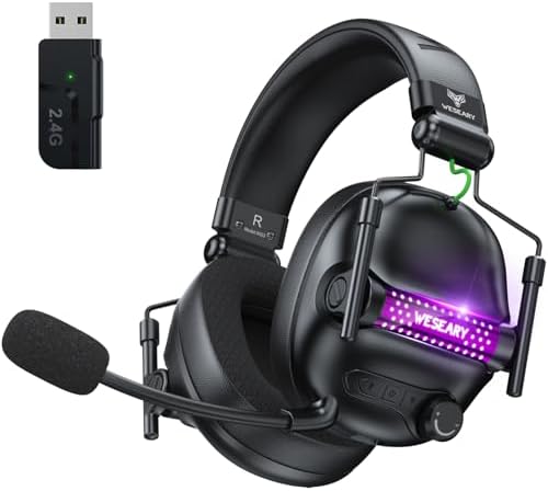Gaming Headset mit Mikrofon, 2,4 G kabelloses Gaming-Headset für ...