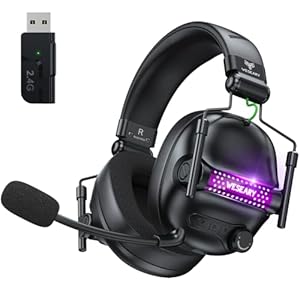WESEARY Gaming Headset mit Mikrofon, 2, 4 G kabelloses Gaming-Headset für PS5, PS4, PC, Switch, Mac, Faltbarer Surround Sound Noise Cancelling Kopfhörer mit LED Licht, Über 50 Stunden Akkulaufzeit
