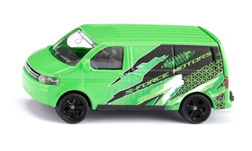 siku 1585, VW T5 Transporter, Métal/plastique, Vert/noir, Hayon ouvrable, Voiture-jouet pour enfants