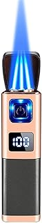 Multifunctional Metal Jet Flame Lighter with LED Display Butane Refillable Torch Lighter,for Gift Candles, Camping(Black Matte)