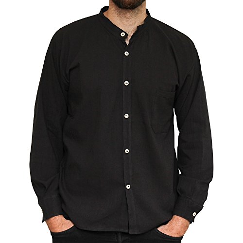Tumia LAC Coton Grand-père Chemise. Manches Longues. Matière fraîche légère - Noir - Taille XXL Cover