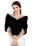 Jovono Women's Wedding Faux Fur Shawls and Wrap Bridal Fur Stoles with Rhinestone Brooch for Brides