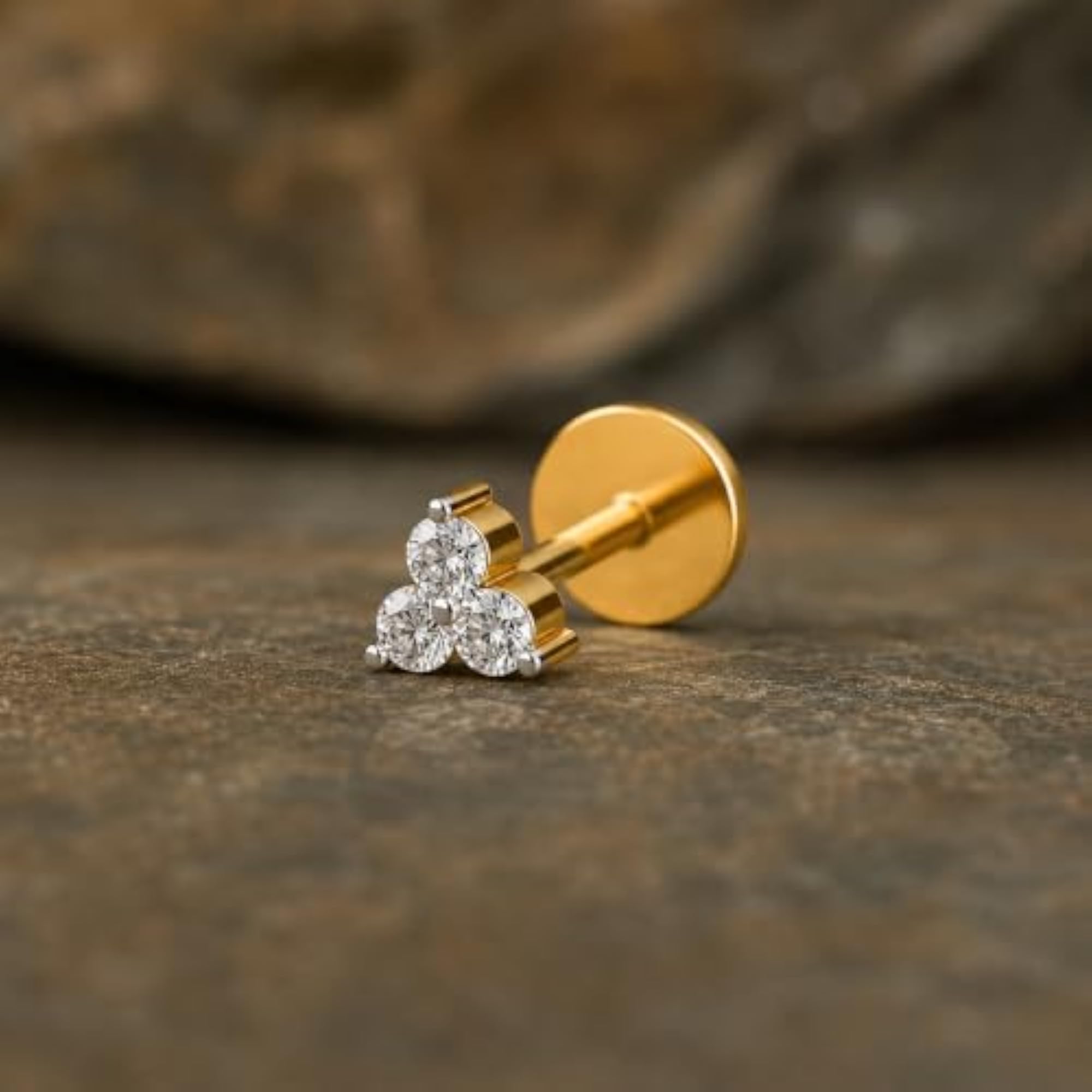 Women's Lab Grown Diamond Triangle Stud Nose Pin, 0.03 Ct