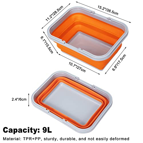Autodeco 3 Pack Collapsible Sink With Handle Towel, 2.37 Gal / 9L Foldable Wash Basin For Washing Dishes, Camping, Hiking And Home 2 Orange&1 Yellow #TOP2