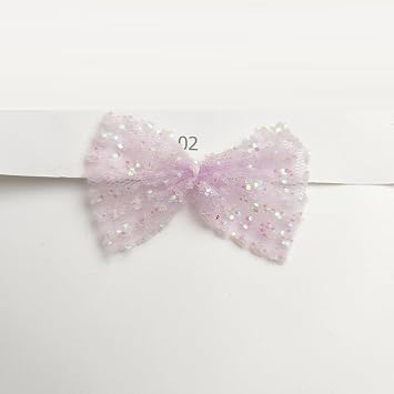 50 Pcs Bulk Bows, Sequins Mesh Bowknot for Crafts, Sewing, Hair Clip Making, Clothing Accessories, Light Purple