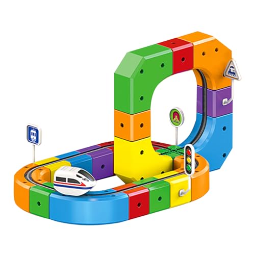 Starnearby Circuit de Train électrique, Circuit de Course Magnetique Flexible, Circuits de Construction 3D Défiant la Gravité, Jouet Stem, Cadeau pour Tout-Petits de 3-8 Ans (51PCS)
