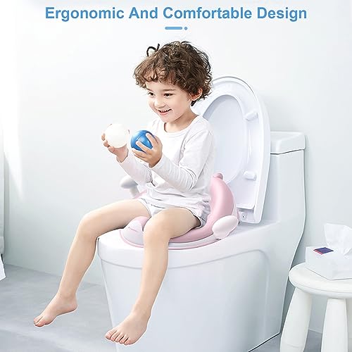 ANGELBLISS Baby Potty Training Toilet Seat with Soft Cushion Handles, Haute Collection, Double Anti-Slip Design and Splash Guard for Boys and Girls (Pink) - Thumbnail 3
