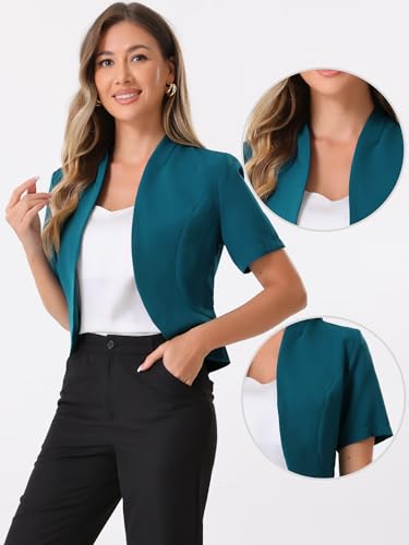 Image of Allegra K Short Sleeve Blazers for Women's Business Casual Open Front Work Cropped Shrug Jacket