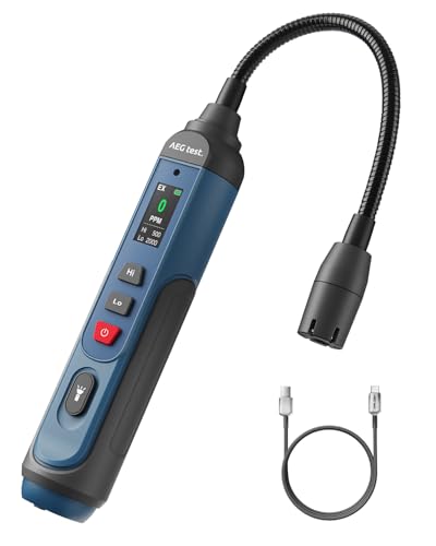AEGTEST AGT-1988PRO Wiederaufladbarer Gasmelder, Gaslecksuchgerät mit 17,5-cm-Hals und TFT-Farbdisplay, 0–9999PPM zur Erkennung brennbarer Gase wie Methan und Propan für Haus & Wohnmobil – Blau