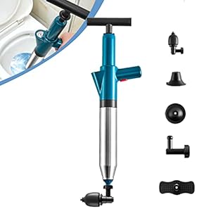 Luchttoiletplunjer, afvoerverstoppingsverwijderaar met 4 vervangbare koppen en realtime barometer, roestvrijstalen toiletontstopper voor gootsteen/badkuip/vloerafvoer