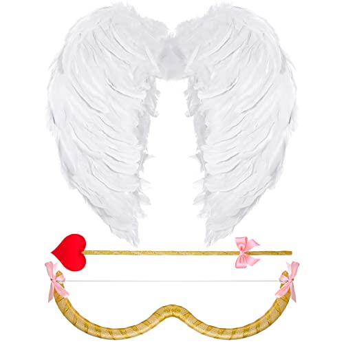 Leitee Cupid Costume Set with Bow Arrow and Wings Cosplay Cupid Costume Accessory for Women Adult Cosplay(Gold White)